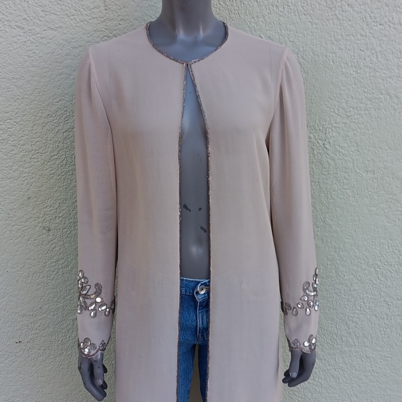 METROSTYLE LADIES VVINTAGE SEE-THRU HOUSE COAT W/STONE EMBELLISHED SLEEVES - Picture 16 of 17